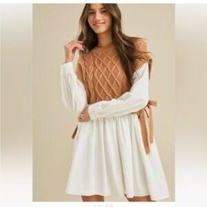 Altar'd State Tan and White Knit Dress